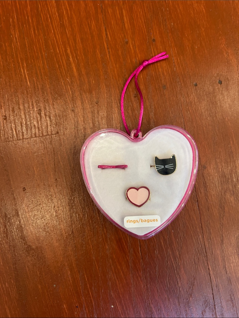 Gymboree Pink and Black Heart-Shaped Cat Ring Set